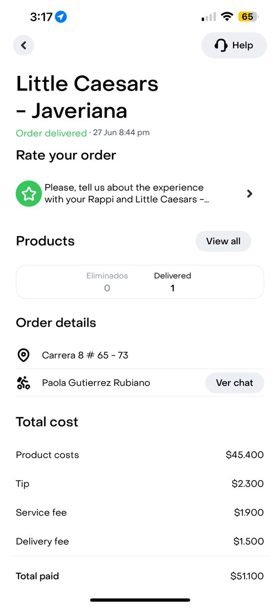 oscarmecheverri's tweet photo. No es esto un robo, @RappiColombia ? Pagaron $37,900 en la pizzería pero según Uds el valor del producto es de $45,400 y al final terminé pagando $51,100!!!! https://t.co/HoDSl3hG2p