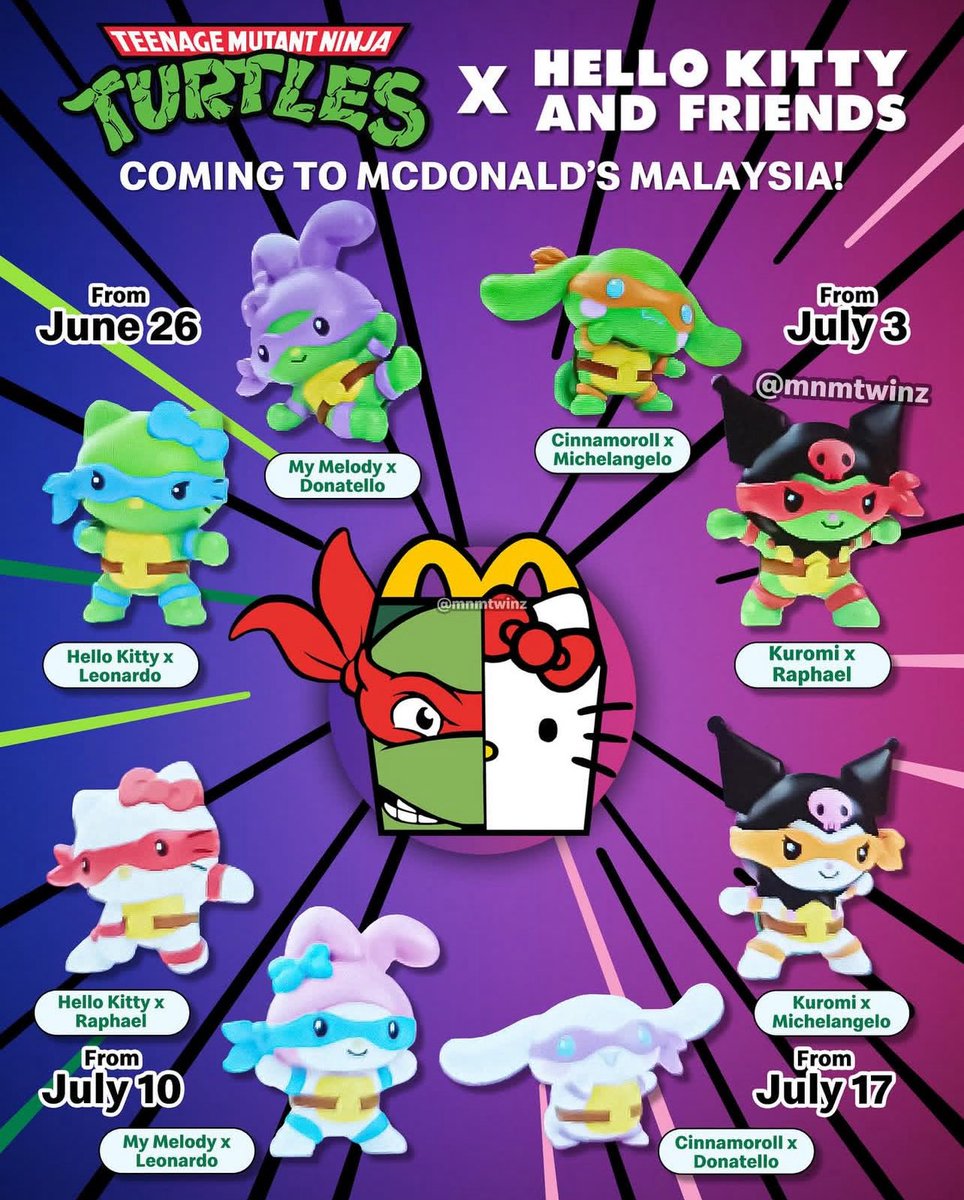 TurtleDude310's tweet image. TMNT &amp;amp; Hello Kitty collab from McDonalds? 👀 If this eventually comes to the US, I’ll take Raph for my collection