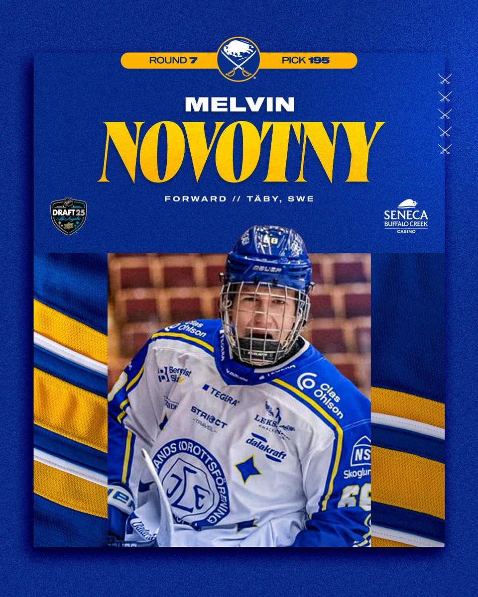 Buffalo Sabres (@buffalosabres) on Twitter photo We have selected Melvin Novotny 195th overall.
Details → bufsabres.co/3TTqHYp
#LetsGoBuffalo | <a href="/SenecaBuffalo/">Seneca Buffalo Creek Casino</a> We have selected Melvin Novotny 195th overall.
Details → bufsabres.co/3TTqHYp
#LetsGoBuffalo | <a href="/SenecaBuffalo/">Seneca Buffalo Creek Casino</a>