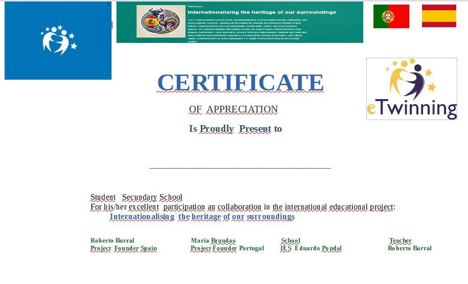 RobertoBarral4's tweet photo. O último dia de curso no IES Eduardo Pondal entregamos os certificados do Proxecto Etwinning  "Internationalising heritage of our surroundings" que traballamos colaborativamente co Agrupamento de Escolas de Vila das Aves-Portugal. Parabéns polo traballo! https://t.co/NIBiF5PMcG