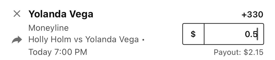 Fading the great Holly Holm tonight🤞🏽

Yolanda Vega +330 .5U

#PaulChavezJr