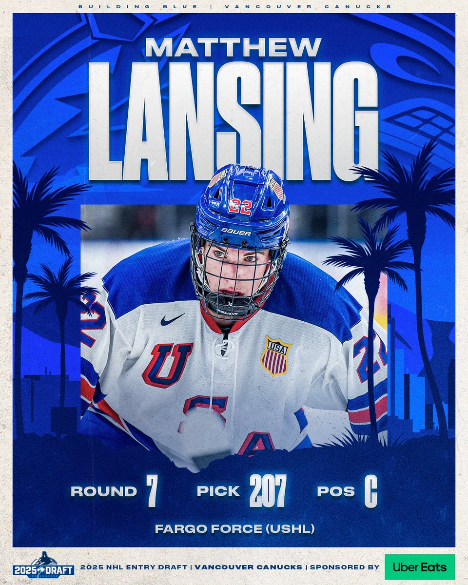 Our final selection of the 2025 #NHLDraft is Matthew Lansing!

#NHLDraft | <a href="/UberEats/">Uber Eats</a>
