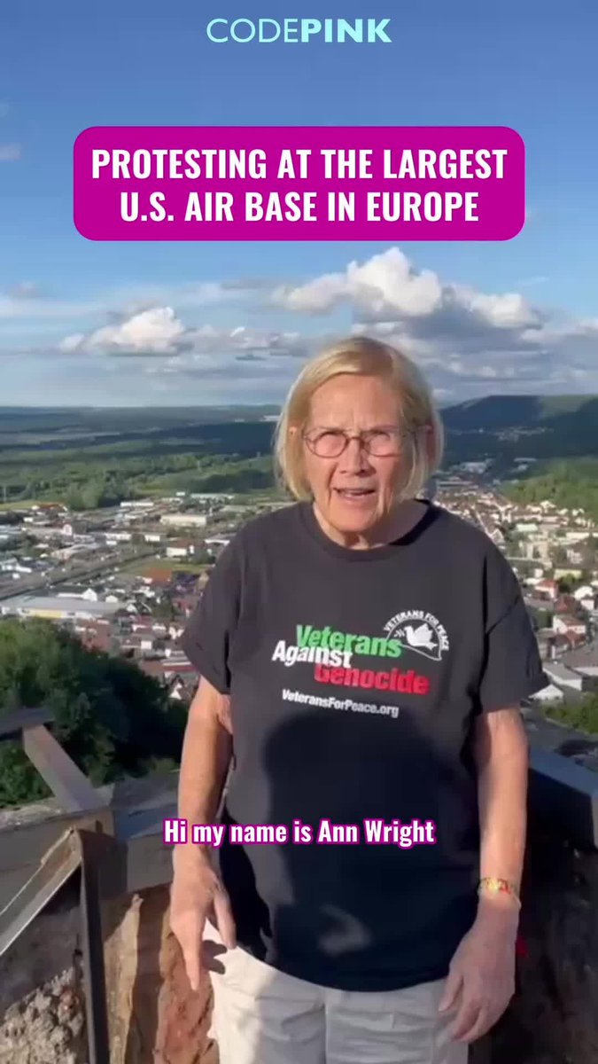 CODEPINK (@codepink) on Twitter photo <a href="/AnnWright46/">Ann Wright</a> is at the Stopp Ramstein to protest Ramstein Air Force Base in Germany, the largest US Air Force Base in Europe.
The US uses this base to transit munitions to Israel, and it is the headquarters for the US Air Force in Europe and Africa, as well as NATO Allied Air <a href="/AnnWright46/">Ann Wright</a> is at the Stopp Ramstein to protest Ramstein Air Force Base in Germany, the largest US Air Force Base in Europe.
The US uses this base to transit munitions to Israel, and it is the headquarters for the US Air Force in Europe and Africa, as well as NATO Allied Air