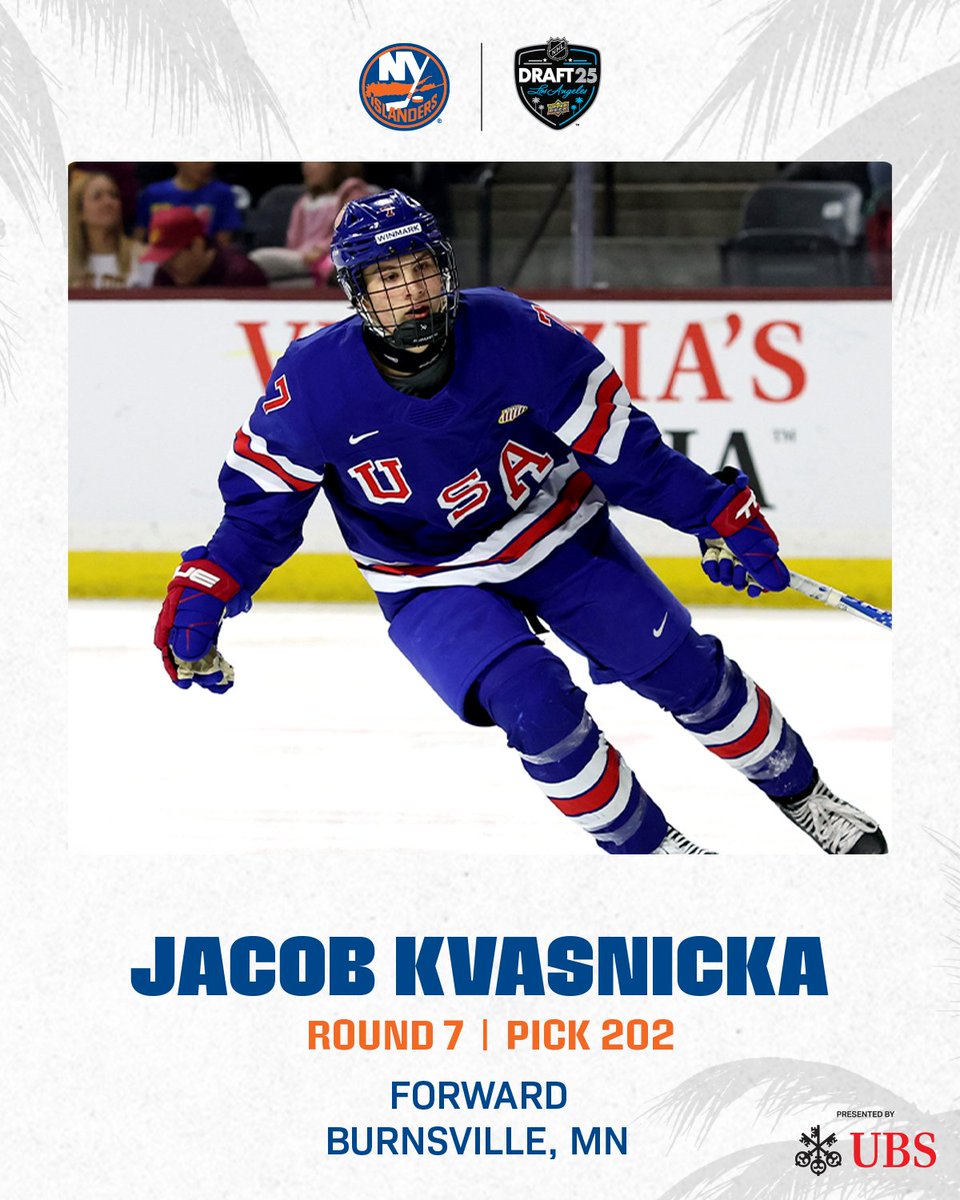 With the 202nd pick in the 2025 NHL Draft, the New York Islanders are proud to select Jacob Kvasnicka.