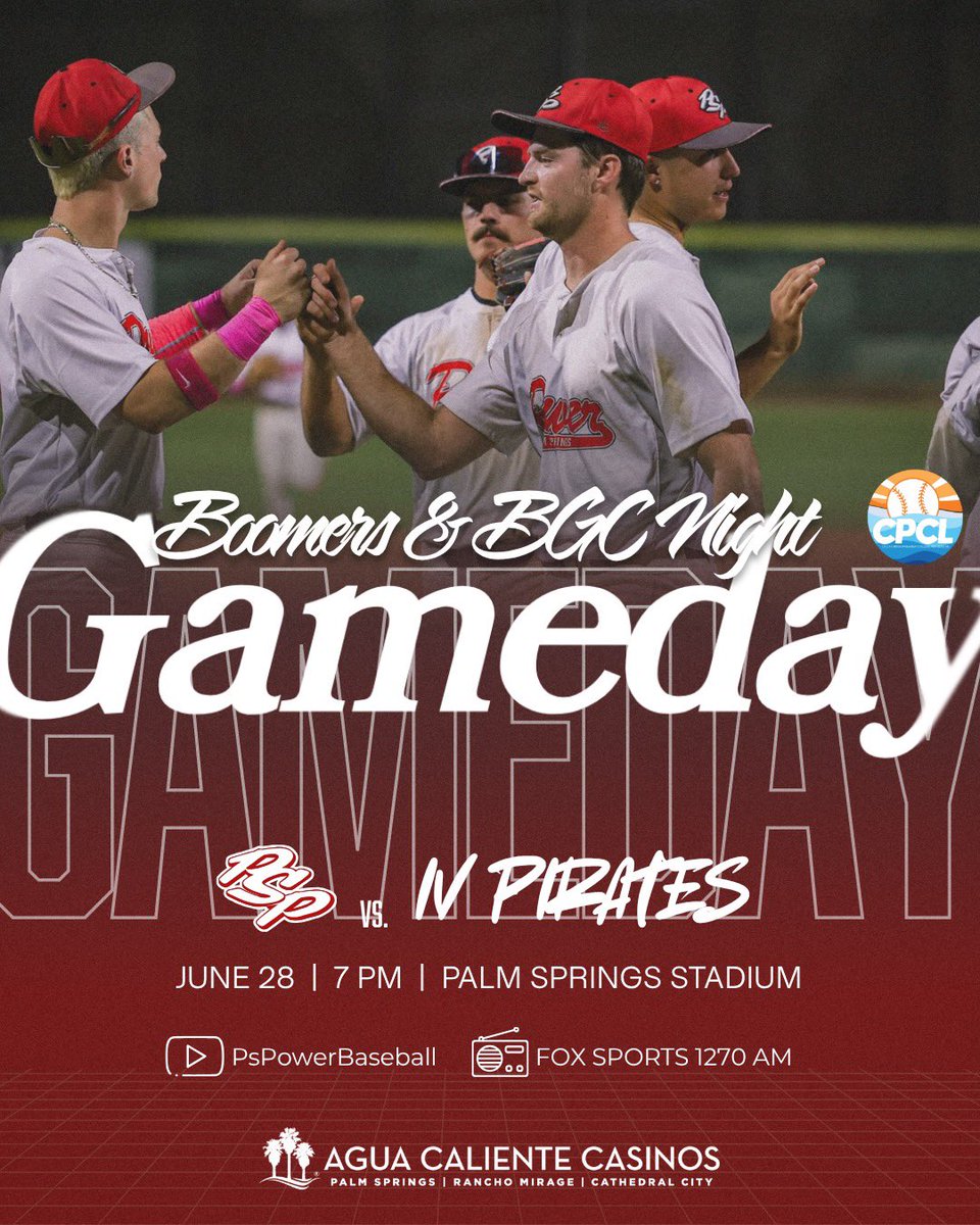 𝐋𝐞𝐭’𝐬 𝐟𝐢𝐧𝐢𝐬𝐡 𝐭𝐡𝐞 𝐰𝐞𝐞𝐤𝐞𝐧𝐝 𝐬𝐭𝐫𝐨𝐧𝐠

🆚 <a href="/IVBaseball/">InlandValleyBaseball</a> Pirates
⏰ 7 PM PT
⛳️ Boomers &amp; Boys and Girls Club Night 
📍 Palm Springs Stadium
📺 YouTube // <a href="/PSPowerBaseball/">Palm Springs Power</a> 
📻 @foxsportsps // FOX Sports 1270AM

#PowerUp⚡️