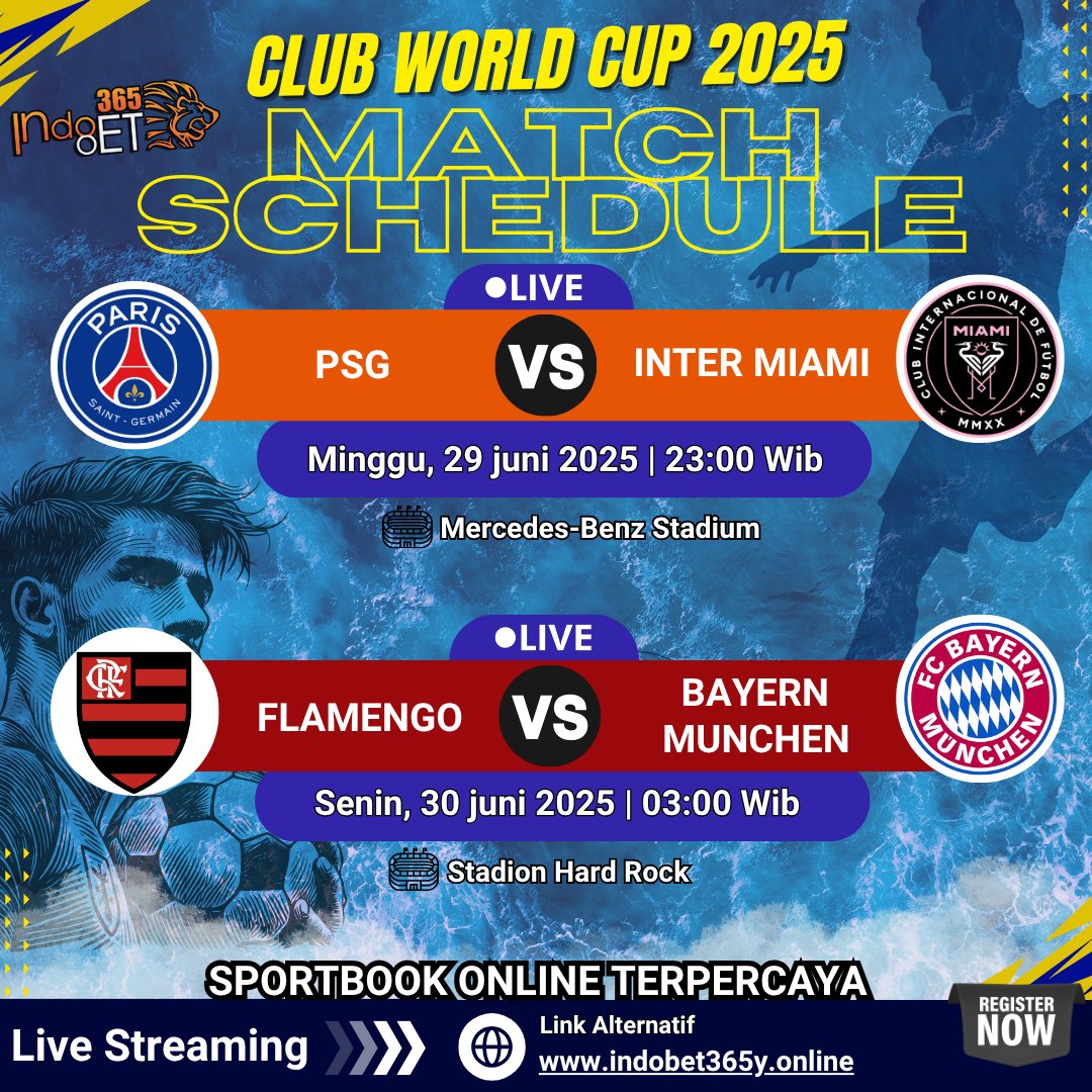 WindiSyah558's tweet photo. ●  CLUB WORLD CUP 2025 [ IN USA ]  ⚽️

✰ Paris Saint Germain  VS  Inter Miami CF  ✰  23:00 Wib 

📊 Handicap : + 2 Inter Miami CF  
📉 Over/Under :  OVER 3 3/4

✰ Bayern Munchen VS  Flamengo ✰  03:00 Wib 

📊 Handicap :  - 3/4  Bayern Munchen
📉 Over/Under :  UNDER 2 3/4 https://t.co/MuUYeJxLjz