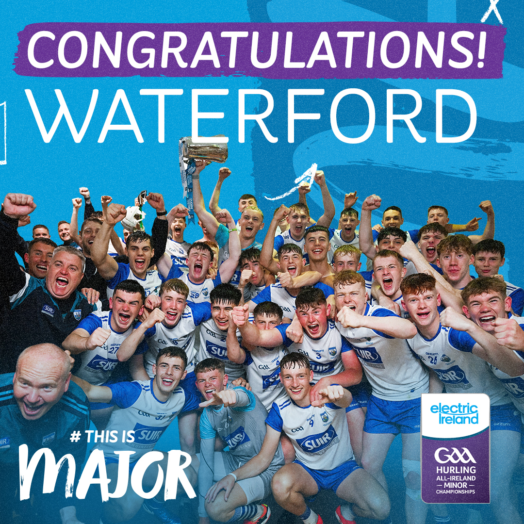 Congratulations to Waterford on their victory in this evening's Electric Ireland GAA All-Ireland Minor Hurling Final.🏆 

A tough battle of skill, determination and resilience saw the Déise bring home their first title in 12 years! 

Well done to all 🌟
 
#ThisIsMajor