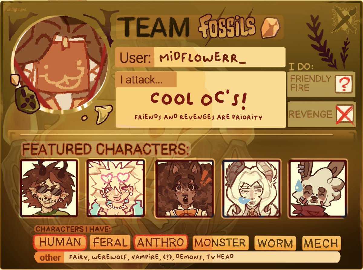 ARTEFIGHT??!?!

#Artfight #artfightteamfossils #artfight2025