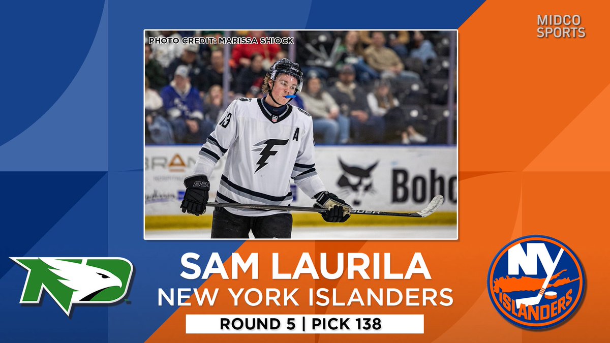 MidcoSports's tweet image. Congrats to @UNDmhockey incoming freshman Sam Laurila, on being selected 138th overall in the fifth round by the @NYIslanders in the 2025 @NHL Draft!
ย
@SamLaurila | #MidcoSports | #UNDproud | #Isles | #LGH | @UNDsports | @UofNorthDakota