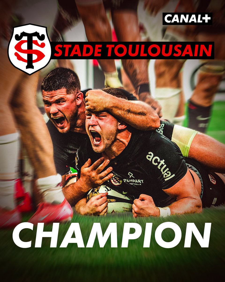 CanalplusRugby's tweet photo. TOULOUSE EST CHAMPION 🏆

Au terme d'une finale irrespirable, les hommes d'Ugo Mola entrent dans l'histoire en remportant un troisième titre consécutif en Top 14 🔴⚫️

#FinaleTop14 https://t.co/D0lvlUdBHZ