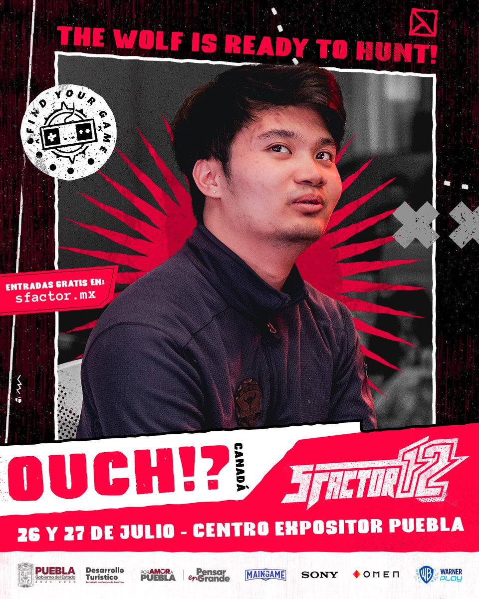 Smash Factor (@sfactorgaming) on Twitter photo Who's ready to scream Ouch!? 
Hailing from Canada, <a href="/OuchBC/">Ouch!?</a> and his lone Wolf are ready to climb to the top of the food chain in SFactor 12. 🐺
Do you have what it takes to face him? What's the matter, scared? 😈
📍 Puebla, México
🗓️ July 26th and 27th | Centro Expositor Who's ready to scream Ouch!? 
Hailing from Canada, <a href="/OuchBC/">Ouch!?</a> and his lone Wolf are ready to climb to the top of the food chain in SFactor 12. 🐺
Do you have what it takes to face him? What's the matter, scared? 😈
📍 Puebla, México
🗓️ July 26th and 27th | Centro Expositor