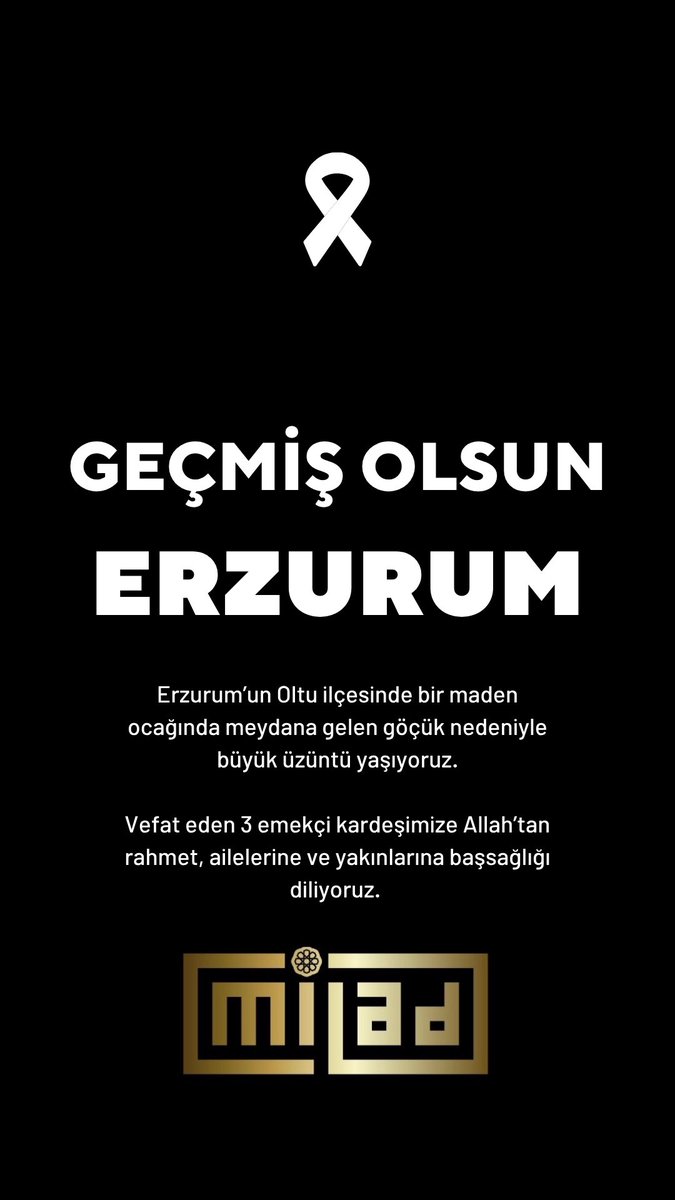 Erzurum’un Oltu ilçesinde bir maden ocağında meydana gelen göçük nedeniyle büyük üzüntü yaşıyoruz.

Vefat eden 3 emekçi kardeşimize Allah’tan rahmet, ailelerine ve yakınlarına başsağlığı diliyoruz.