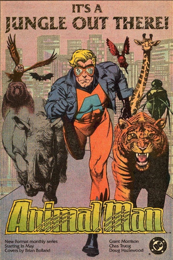 comicbookaddt's tweet photo. What an ad! 🤯 The striking imagery for Animal Man, "It's a Jungle Out There!" perfectly encapsulates Buddy Baker's wild powers. And with covers by Brian Bolland, you knew it was going to be special. #AnimalMan #ComicArt #DCU #Superhero #ComicBookAddict https://t.co/GNVTfA8vNG