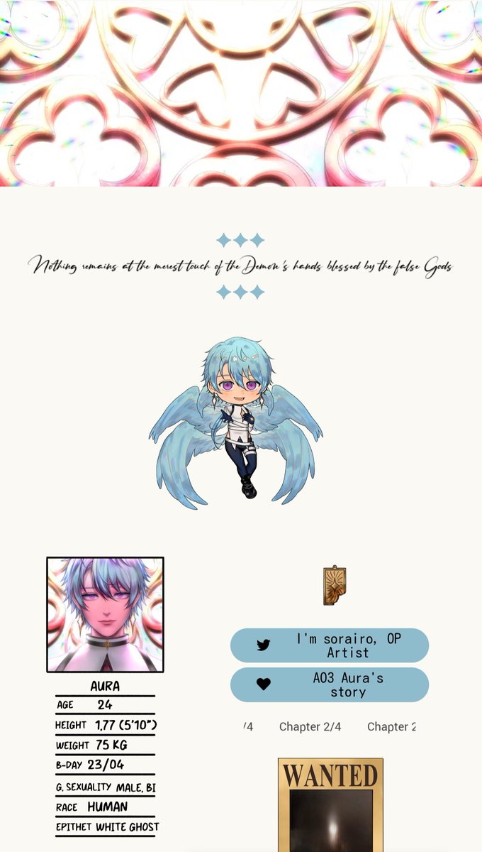 I made a strawpage for Aura 🩷
I have a lot of ideas in my head, not enough experience in writing long stories, so I'm struggling with the last few chapters, but doing my best 

whitetearyghost.straw.page