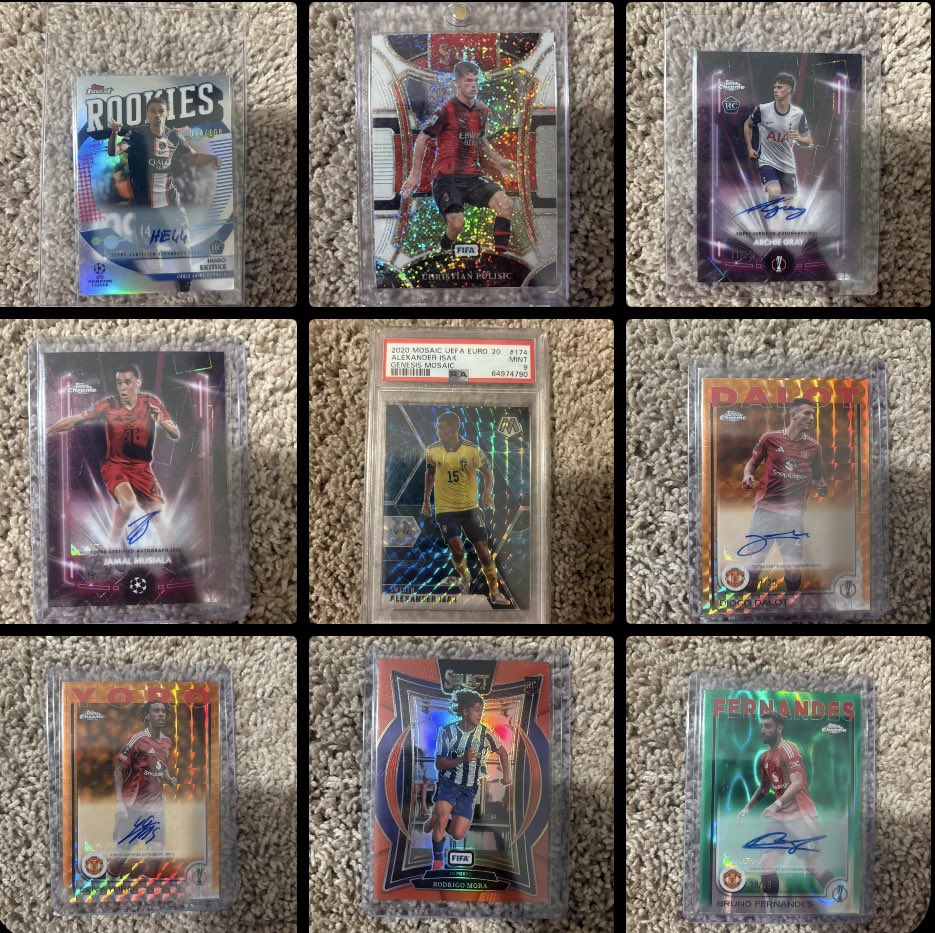 Musah- $15
Ekitike- $35
Pulisic- $35
Gray- $80
Musiala- $90
Isak- $35
Dalot- $25
Yoro- $80
Mora- $20
Bruno- $40