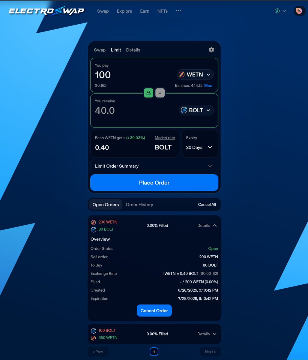 ElectroSwap_Dex's tweet image. Limit orders are dev complete, now in beta testing!
