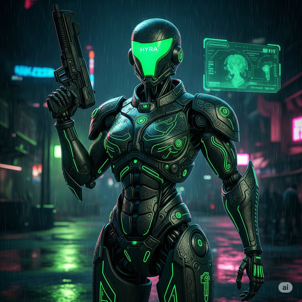 DANS (@dani_kzdann) on Twitter photo Meet HYRA — the cyberpunk AI agent built for intelligence, stealth, and raw power.
Neon green circuits, futuristic armor, and a mission in the shadows.
Welcome to the future. 🌐🤖💚
#AI #Cyberpunk #scifi #RobotDesign #Futuristic #HYRA #AIAgent #HYRART #Alhuman <a href="/hyranetwork/">Hyra Network</a> Meet HYRA — the cyberpunk AI agent built for intelligence, stealth, and raw power.
Neon green circuits, futuristic armor, and a mission in the shadows.
Welcome to the future. 🌐🤖💚
#AI #Cyberpunk #scifi #RobotDesign #Futuristic #HYRA #AIAgent #HYRART #Alhuman <a href="/hyranetwork/">Hyra Network</a>