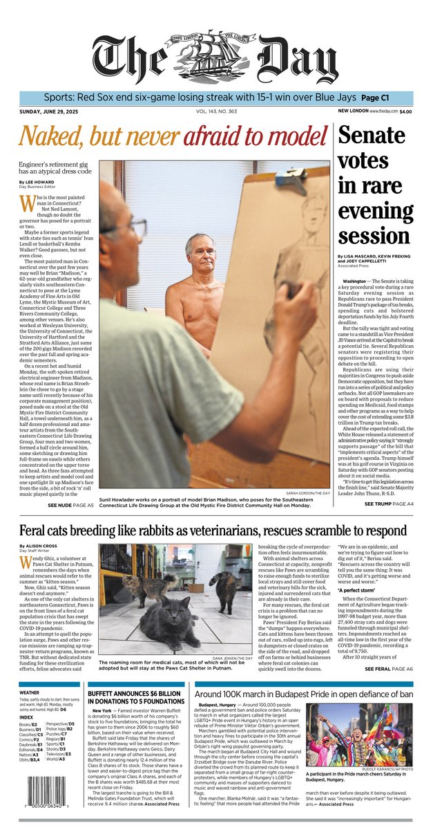 Sunday's front page: Nude model bares all about his work. theday.com