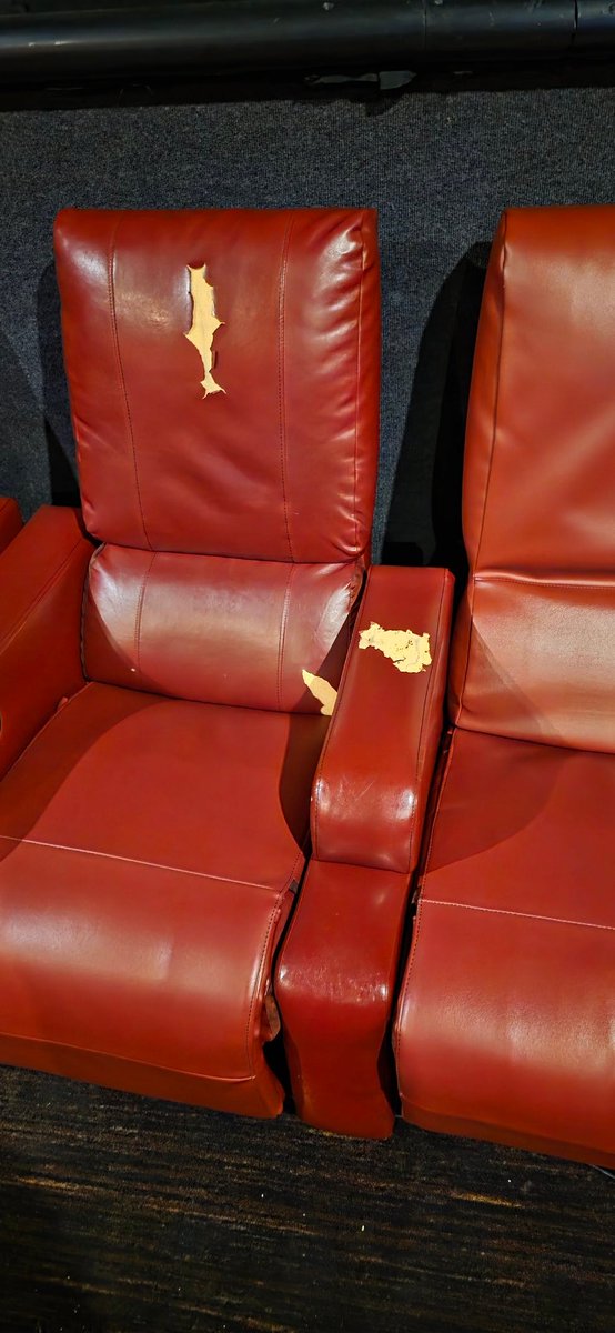 nagrom616's tweet photo. @AMCTheatres For the price I paid for tickets plus food and drinks, you have me and my family sit in these? This is theater 7 the Muncie Indiana location. https://t.co/5i53OY6Odu