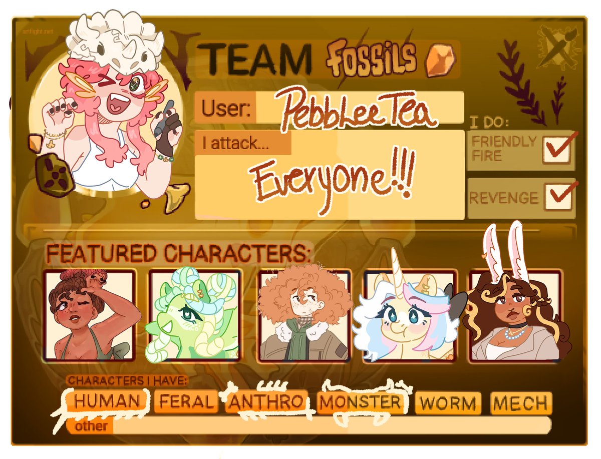 PebbLeeTea's tweet image. Artfight here i come!!!! #artfight #artfightteamfossils