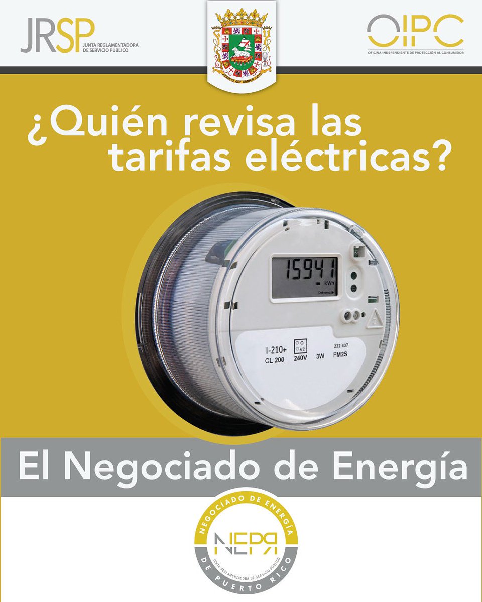 ¿Sabías qué el Negociado de Energía es el ente encargado de revisar y aprobar las propuestas de revisión de tarifas de las compañías de servicio eléctrico? #OIPCTeOrienta
