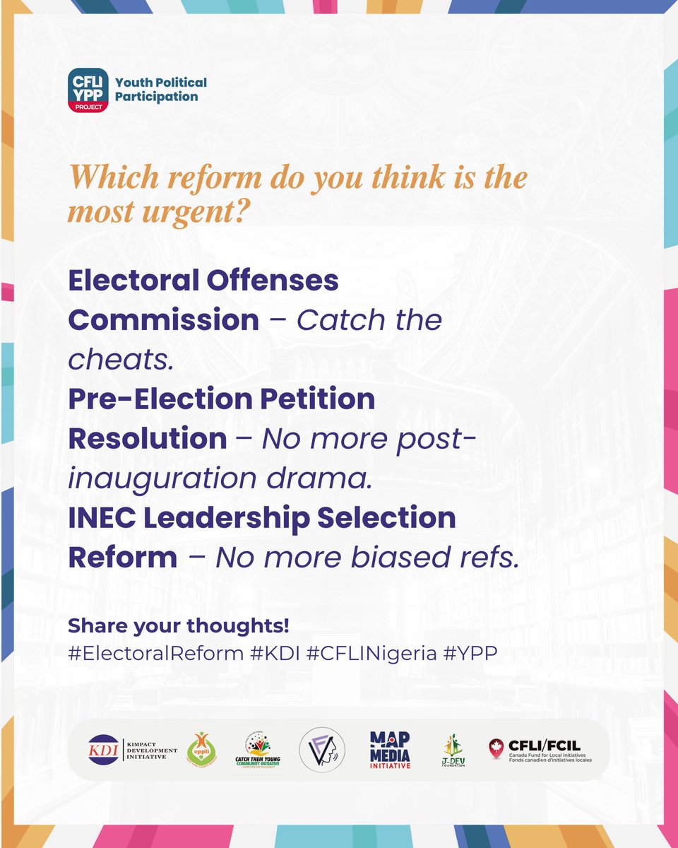 KDI_ng's tweet image. Winning an election should bring clarity, not chaos. But without the right reforms, candidates and voters can lose everything after the victory.
Is it time we fixed the system before it breaks trust?
Which of these reforms would you push first?
Drop your thoughts in the…
