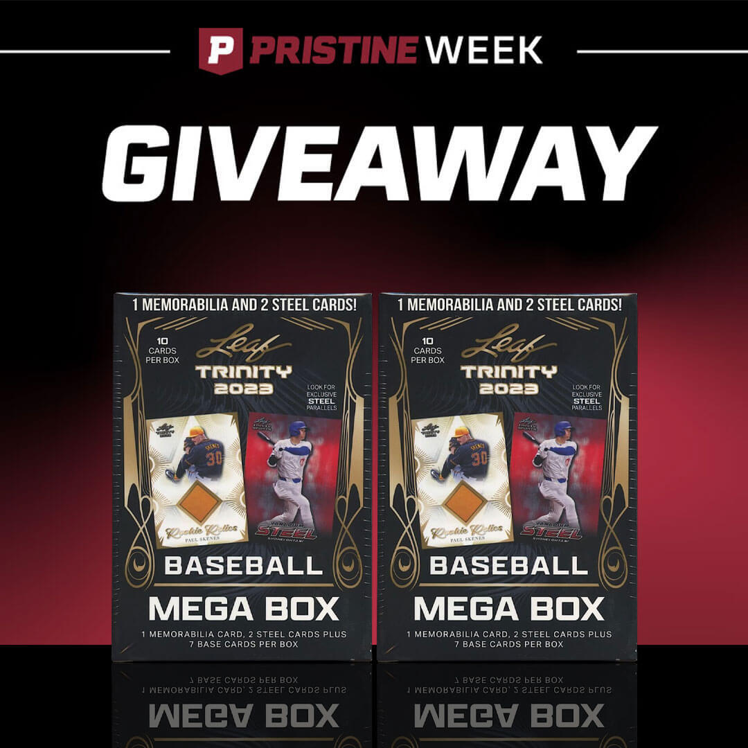 🚨 13TH GIVEAWAY OF PRISTINE WEEK 🚨

Win TWO Leaf Trinity 2023 Baseball Mega Boxes — each packed with 🔥:
🃏 1 Memorabilia Card
🛡️ 2 Steel Cards
➕ 7 Base Cards

To enter:
1️⃣ Follow and Like us❤️
2️⃣ Re-post
3️⃣ Tag a fellow collector in the comments ⬇️

Giveaway ends June 29th!