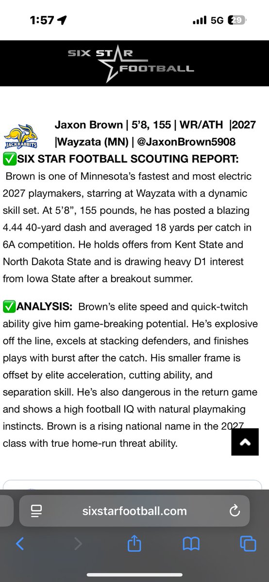Thank you <a href="/sixstarfootball/">Six Star Football | PLUS+</a> for the write up!!
<a href="/CoachLBrown/">Lambert Brown</a> <a href="/FootballWayzata/">Wayzata Football</a> <a href="/Coach_Bergy/">Brian Bergstrom</a> <a href="/GoJacksFB/">SDSU Football</a>