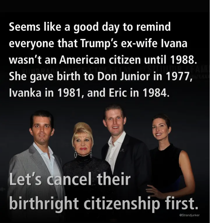 Senator Josh Hawley - Missouri (parody) (@senatorhawleymo) on Twitter photo 🚨BREAKING: I will be opening an investigation into <a href="/realDonaldTrump/">Donald J. Trump</a> and his anchor babies <a href="/DonaldJTrumpJr/">Donald Trump Jr.</a>, <a href="/EricTrump/">Eric Trump</a>, and <a href="/IvankaTrump/">Ivanka Trump</a>. #Trump cannot be a hypocrite here. Also, we will be looking into <a href="/elonmusk/">Elon Musk</a> and his over a dozen anchor babies.
#anchorbabies
#TACOTrump 🚨BREAKING: I will be opening an investigation into <a href="/realDonaldTrump/">Donald J. Trump</a> and his anchor babies <a href="/DonaldJTrumpJr/">Donald Trump Jr.</a>, <a href="/EricTrump/">Eric Trump</a>, and <a href="/IvankaTrump/">Ivanka Trump</a>. #Trump cannot be a hypocrite here. Also, we will be looking into <a href="/elonmusk/">Elon Musk</a> and his over a dozen anchor babies.
#anchorbabies
#TACOTrump