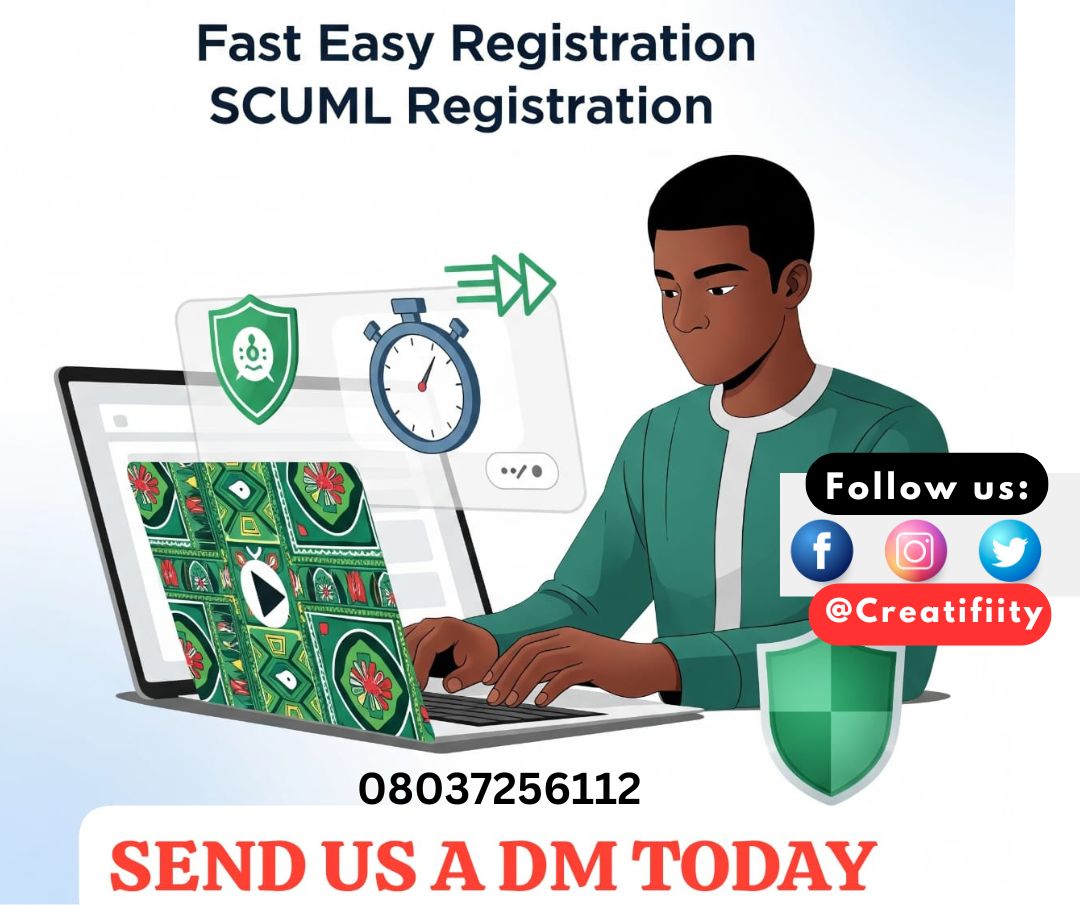 creatifiity's tweet image. Ensure Your Business is #SCUML Compliant. Register Today!

Operating in Nigeria? If your business falls under the Money Laundering (Prohibition) Act, SCUML registration isn&apos;t just a recommendation – it&apos;s a legal imperative. Avoid penalties, build trust, and operate with full