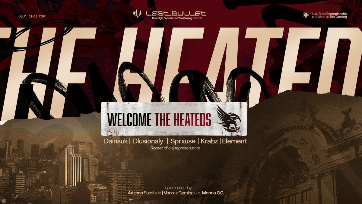 Tee Gaming (@teegamingorg) on Twitter photo BIENVENIDOS
Queremos dar la bienvenida a <a href="/TheHatedsl/">🦅 THE HATEDS l 🦅</a> como Organización que participará en nuestro evento presencial Last Bullet: Championship
Se harán presentes este 11 a 13 de Julio en <a href="/Monougg/">Monou</a>
Presentado por:
<a href="/TeeGamingOrg/">Tee Gaming</a>
<a href="/NostalgiaGnesis/">𝐍𝐨𝐬𝐭𝐚𝐥𝐠𝐢𝐚</a>
Patrocinadores:
<a href="/AZs_Org/">AZs</a>
<a href="/Monougg/">Monou</a> BIENVENIDOS
Queremos dar la bienvenida a <a href="/TheHatedsl/">🦅 THE HATEDS l 🦅</a> como Organización que participará en nuestro evento presencial Last Bullet: Championship
Se harán presentes este 11 a 13 de Julio en <a href="/Monougg/">Monou</a>
Presentado por:
<a href="/TeeGamingOrg/">Tee Gaming</a>
<a href="/NostalgiaGnesis/">𝐍𝐨𝐬𝐭𝐚𝐥𝐠𝐢𝐚</a>
Patrocinadores:
<a href="/AZs_Org/">AZs</a>
<a href="/Monougg/">Monou</a>