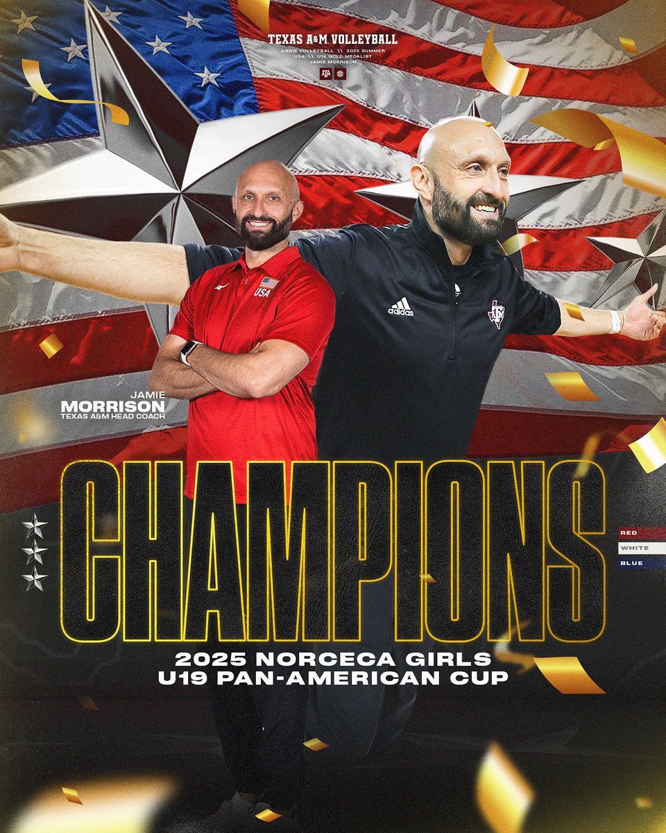 Coach Morrison and the United States win the U19 Pan-American Cup ‼️🥇

This marks Coach Morrison’s fourth straight international title with the U19’s 🤯🥇🥇🥇🥇

They swept Mexico in the final for the win 👍

#GigEm // #AggieVB