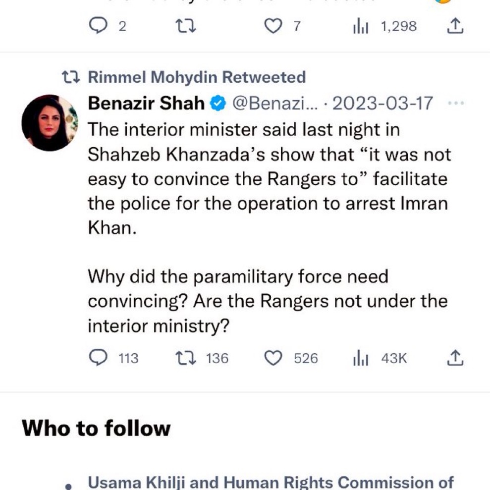 AainaSaaf's tweet image. Reminder that when Zaman Park was being illegally attacked, gate broken and house help thrashed, @Benazir_Shah and her Amnesty friend Rimmel were calling for additional rangers reinforcements.