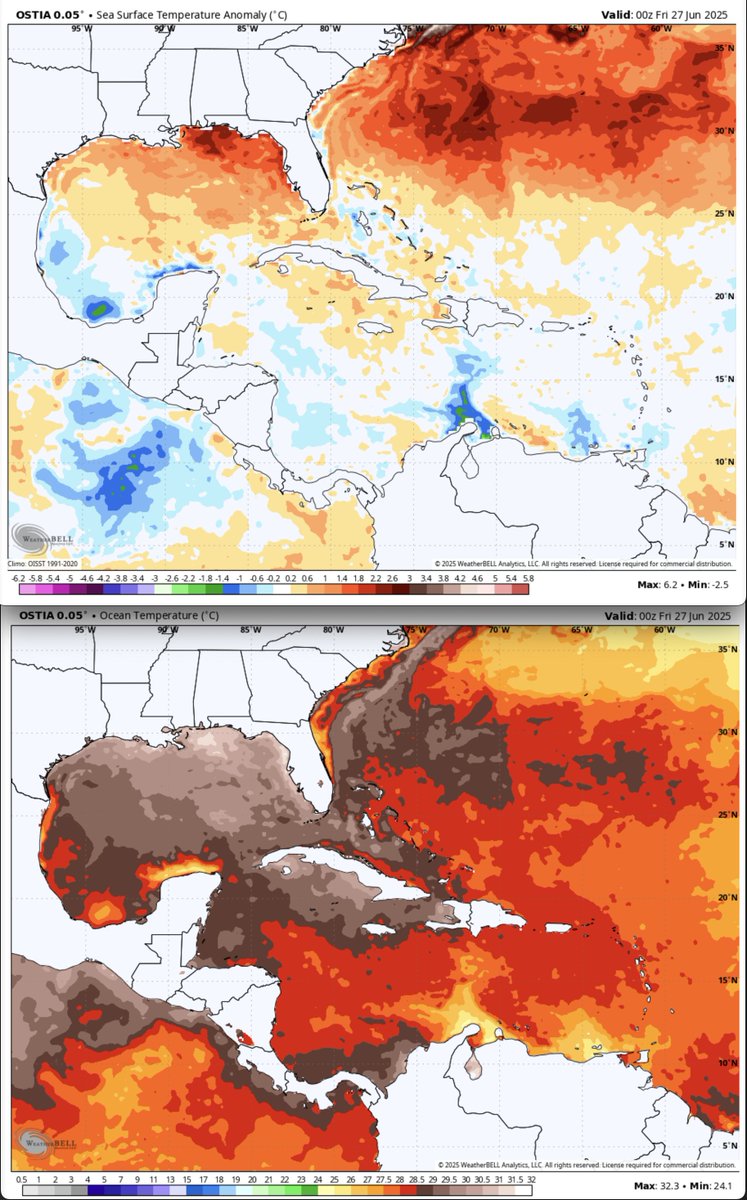 SSTs along TD2's forecast track are a tad below average. A little above average along the northern Gulfcoast.   graphics: <a href="/weatherbell/">WeatherBELL</a>