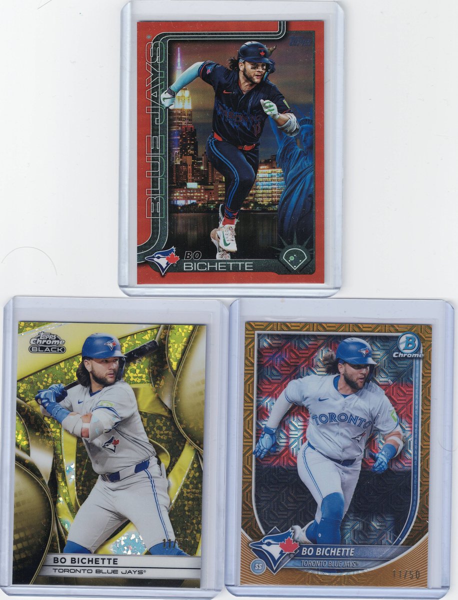 Bo Bichette mailday. 2 Jersey numbered cards and a /25 Big Apple variation. Not the jersey numbered one though... that's coming in this week. <a href="/CardPurchaser/">Card Purchaser</a> <a href="/CardsCottage/">CottageCountryCards</a> <a href="/zesty_mate/">Sarah Garrett</a>