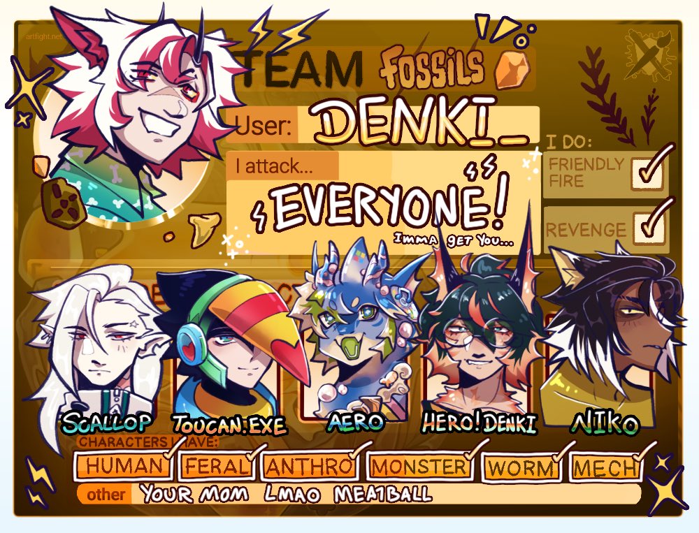 ElectricS0da's tweet photo. @theartfight Lets go Team Fossils >:3 https://t.co/gEWC854xkV