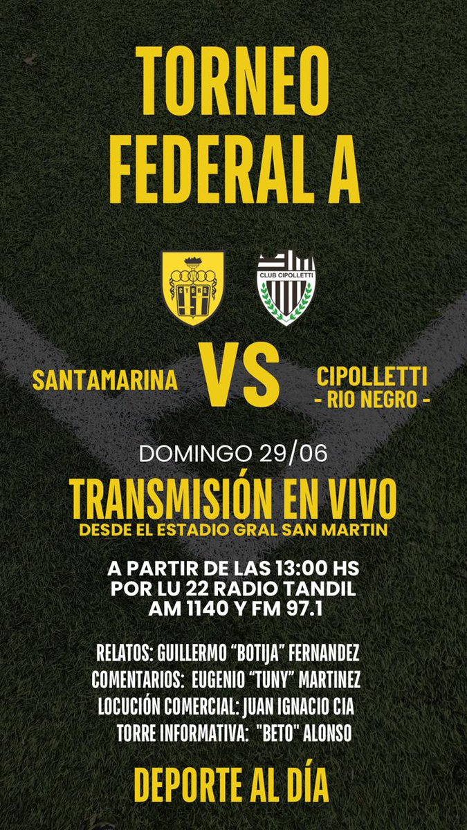 El aurinegro recibe al equipo de Río Negro este domingo y ahí estará  nuestro equipo deportivo. Desde las 13 horas por LU22 Radio Tandil AM  1140 y Galáctica FM 97.1
 La Radio, Santamarina, Deporte al Día y vos... Juntos a la  Par!!!
