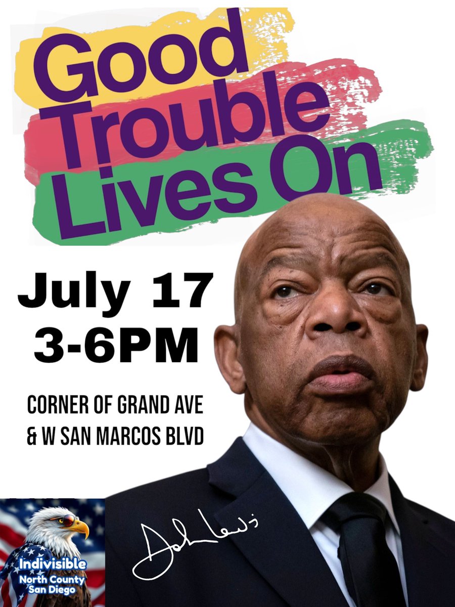 IndivisibleNCSD's tweet photo. @Hilltop__Leader Yes! We’re sponsoring some young activists in Escondido on 7/4 and participating in two locations for 7/17 Good Trouble Lives On! 
More info here: https://t.co/H6CcKR64xs https://t.co/twkBaWpzEs