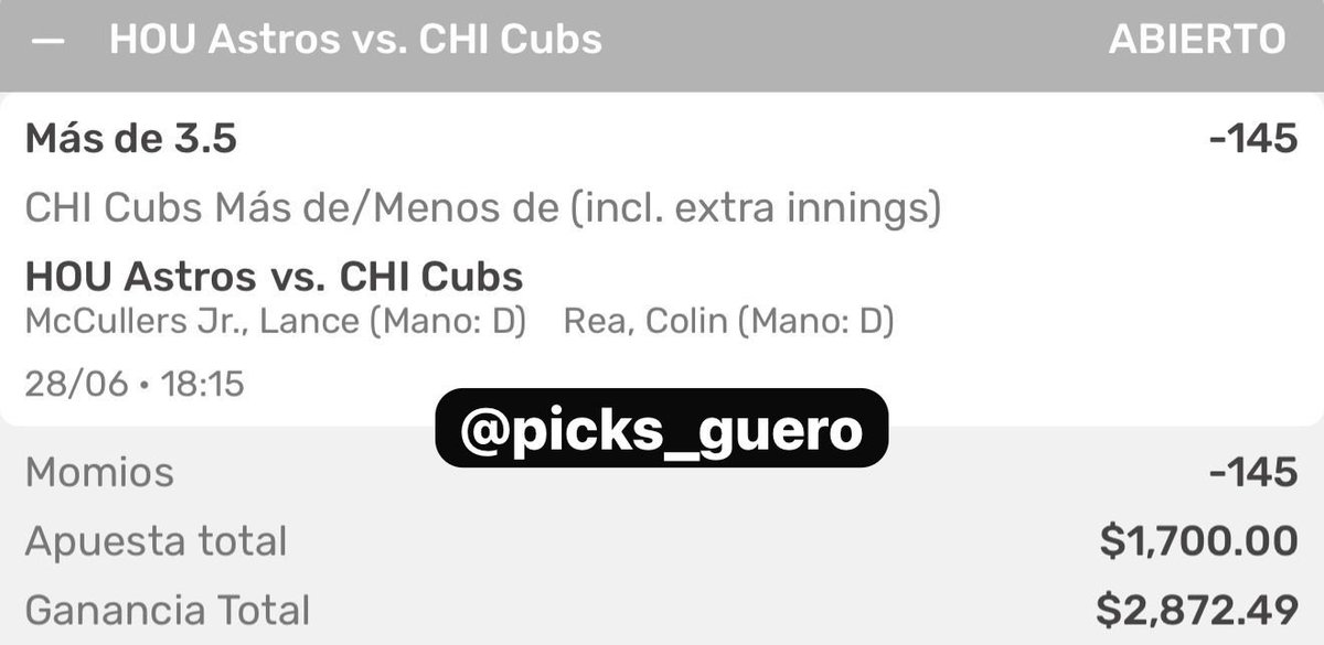 🚨 PICK DEL GÜERO 🚨

Chicago #Cubs: Más de 3.5 carreras (-145) ⚾️

A DARLE! 👊🏼 #GueroPicks 💰 #MLB #FREEPICKa