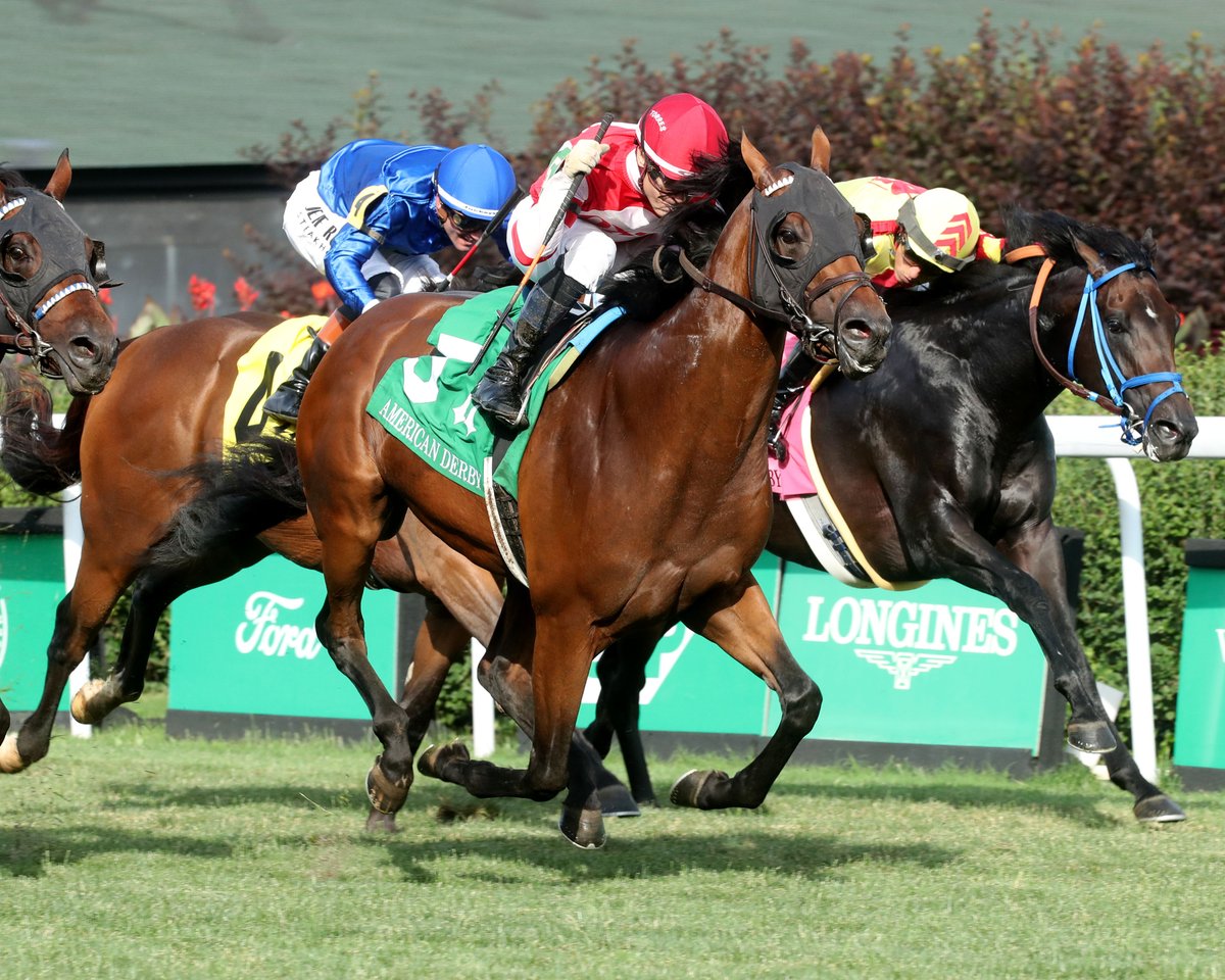 DerbyMedia's tweet image. Minaret Station returned from a 265-day layoff and surged late to defeat Native Runner and pacesetter Freedom’s Not Free in Saturday’s $249,000 American Derby (Listed) @ChurchillDowns.