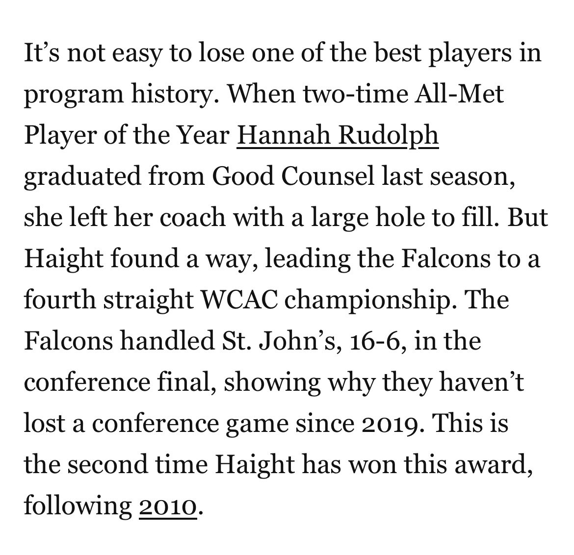 GC Athletics (@gcfalconsad) on Twitter photo Congrats to Coach Mike Haight on being named All Met coach of the year by <a href="/WashPostHS/">WashPost HS Sports</a>
<a href="/OLGCHS/">Good Counsel</a>
A truly dominant program.
Glad to see his effort recognized. Congrats to Coach Mike Haight on being named All Met coach of the year by <a href="/WashPostHS/">WashPost HS Sports</a>
<a href="/OLGCHS/">Good Counsel</a>
A truly dominant program.
Glad to see his effort recognized.