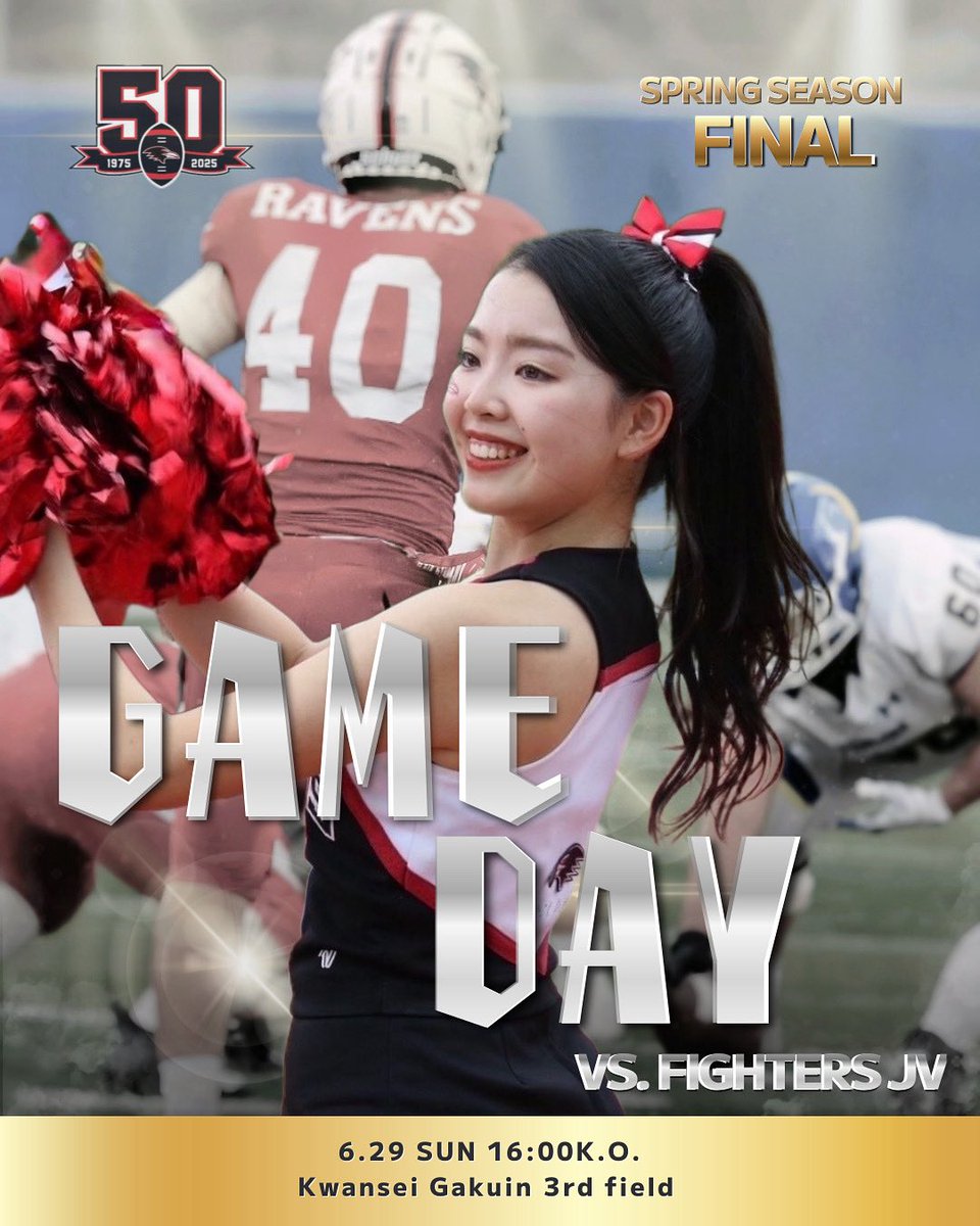 KOBERAVENScheer's tweet photo. THE GAME DAY❤️‍🔥

🆚 関西学院大学 FIGHTERS JV
🗓️ 6/29 16:00 K.O.
🏟️ 関西学院第３フィールド
✨️入場無料✨️

いよいよ本日は、関西学院大学JV戦です🏈！そして、春シーズン最後の試合となっております🌸！応援よろしくお願いいたします！Let’s go RAVENS! We are No.1✨️! https://t.co/mqvo36KN9x