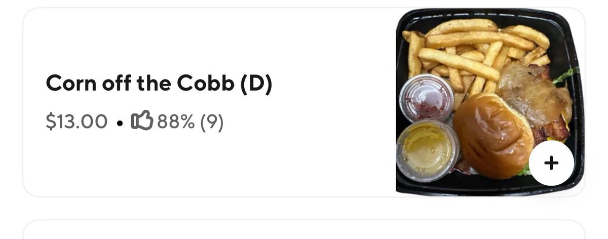 DavidFell's tweet photo. @RosebudSteak Did you know: on the Door Dash app, the photo alongside “Corn off the cob” has no corn in it? 

Cheers! https://t.co/gGfi1B2BYk