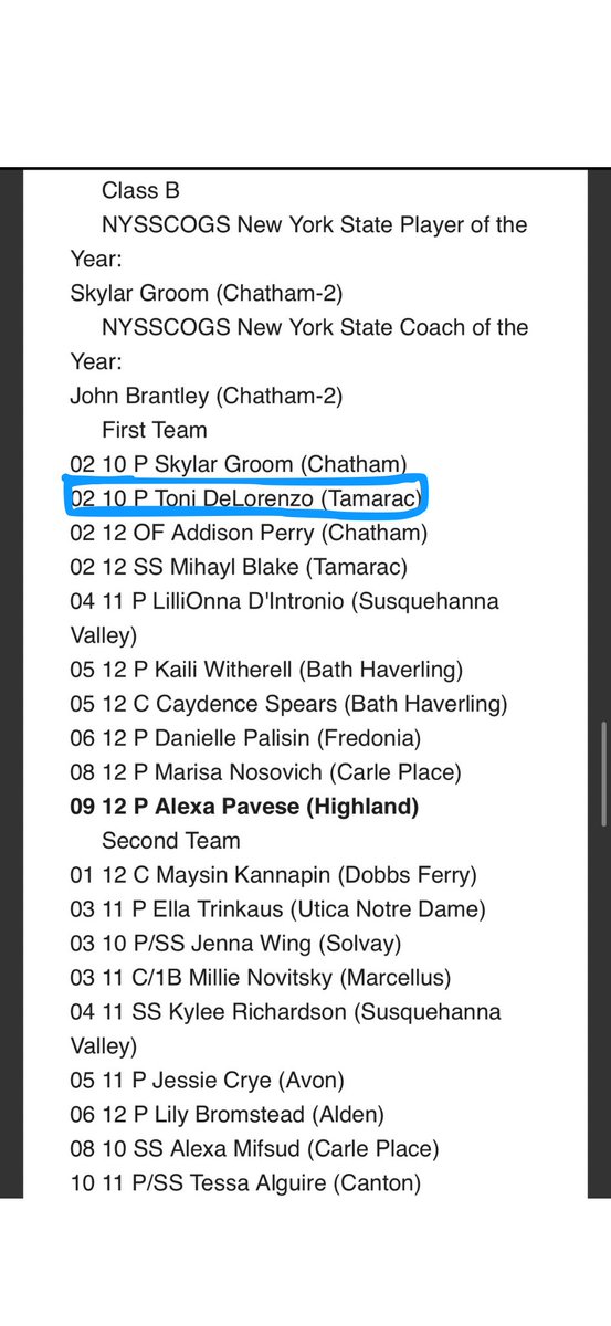 Happy to represent Tamarac as the Wasaren League MVP AND making the NYS Class B All State 1st Team as a pitcher! #2025season
