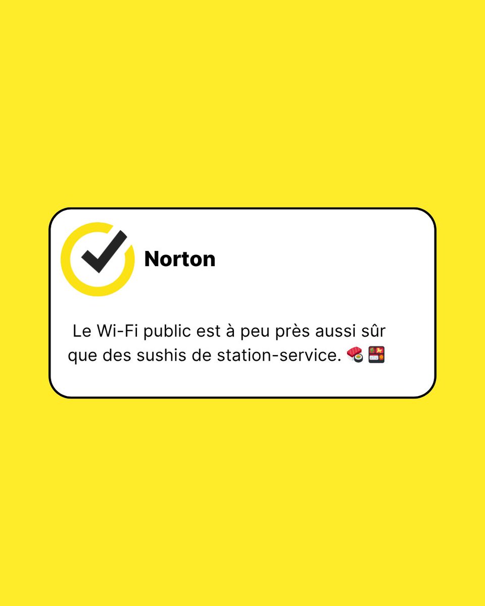 NortonFR's tweet photo. L'un d'entre eux est un repas à haut risque. L'autre, tes données personnelles qui flottent dans le vent du Wi-Fi. 🌬️ https://t.co/e55P72dNve