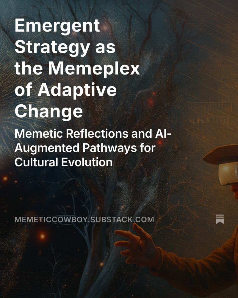 Memetic Cowboy 🤠 (@memeticcowboy) on Twitter photo <a href="/BurkhartRj/">Bob-RJ Burkhart</a> <a href="/innov8tor3/">Peter Jones ⚒️🔭🌍</a> <a href="/ddrrnt/">Daniel</a> <a href="/MarekArts/">Marek Miniatures</a> <a href="/JSpicerVet9/">Jennifer Spicer</a> <a href="/danieldurrant/">Daniel Durrant</a> <a href="/nema_cio/">Nema</a> <a href="/RedfearnMike/">Michael Redfearn</a> <a href="/rotkapchen/">Paula Thornton</a> <a href="/KEarthsea/">EarthSea-Keeper</a> <a href="/mbauwens/">Michel Bauwens</a> <a href="/Dave_Wolf/">Dave</a> New Post w/o paywall.
Exploring adrienne maree brown’s Emergent Strategy as a living memeplex, and how AI might become a meme-sensing ally in collective transformation.
✨ Ride the horizon: memeticcowboy.substack.com/p/emergent-str…
#EmergentStrategy #MEMETICS #AI #SWARM <a href="/BurkhartRj/">Bob-RJ Burkhart</a> <a href="/innov8tor3/">Peter Jones ⚒️🔭🌍</a> <a href="/ddrrnt/">Daniel</a> <a href="/MarekArts/">Marek Miniatures</a> <a href="/JSpicerVet9/">Jennifer Spicer</a> <a href="/danieldurrant/">Daniel Durrant</a> <a href="/nema_cio/">Nema</a> <a href="/RedfearnMike/">Michael Redfearn</a> <a href="/rotkapchen/">Paula Thornton</a> <a href="/KEarthsea/">EarthSea-Keeper</a> <a href="/mbauwens/">Michel Bauwens</a> <a href="/Dave_Wolf/">Dave</a> New Post w/o paywall.
Exploring adrienne maree brown’s Emergent Strategy as a living memeplex, and how AI might become a meme-sensing ally in collective transformation.
✨ Ride the horizon: memeticcowboy.substack.com/p/emergent-str…
#EmergentStrategy #MEMETICS #AI #SWARM