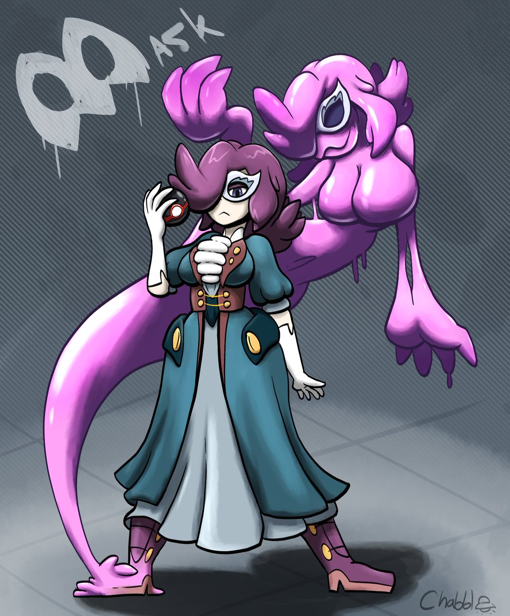 Decided to doodle Tatio, the leader of Team Mask, along with her pokemon form, Ditto (I just had them together/connected because it looked more dynamic). Tried going for a new look with the shading.