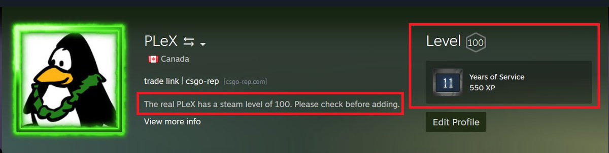plex_csgo's tweet image. It has come to my attention that multiple steam users have been attempting to impersonate me and add many of my friend on steam.
Always check my steam level (lvl 100) before adding me on steam.
↓ Please report these profiles ↓
steamcommunity.com/profiles/76561…
steamcommunity.com/id/lukillianda…