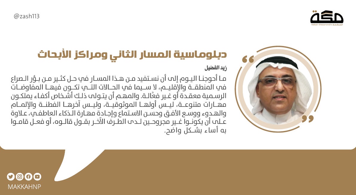 صحيفة مكة (@makkahnp) on Twitter photo مقال زيد الفضيل : دبلوماسية المسار الثاني ومراكز الأبحاث
<a href="/zash113/">د. زيد بن علي الفضيل</a>
#صحيفة_مكة
makkahnewspaper.com/article/1622704 مقال زيد الفضيل : دبلوماسية المسار الثاني ومراكز الأبحاث
<a href="/zash113/">د. زيد بن علي الفضيل</a>
#صحيفة_مكة
makkahnewspaper.com/article/1622704