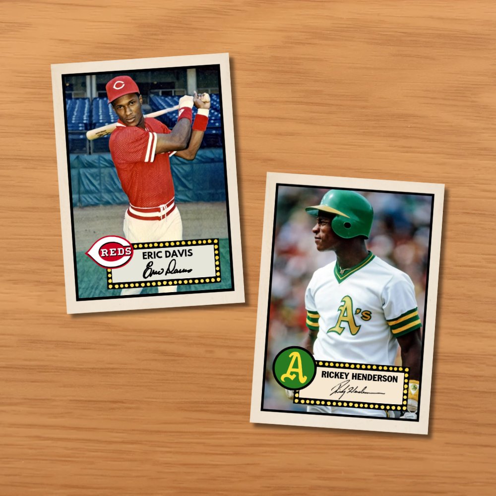 roselleavenue's tweet image. Custom Eric Davis and Rickey Henderson cards ... Stack for $9 each βοΈ